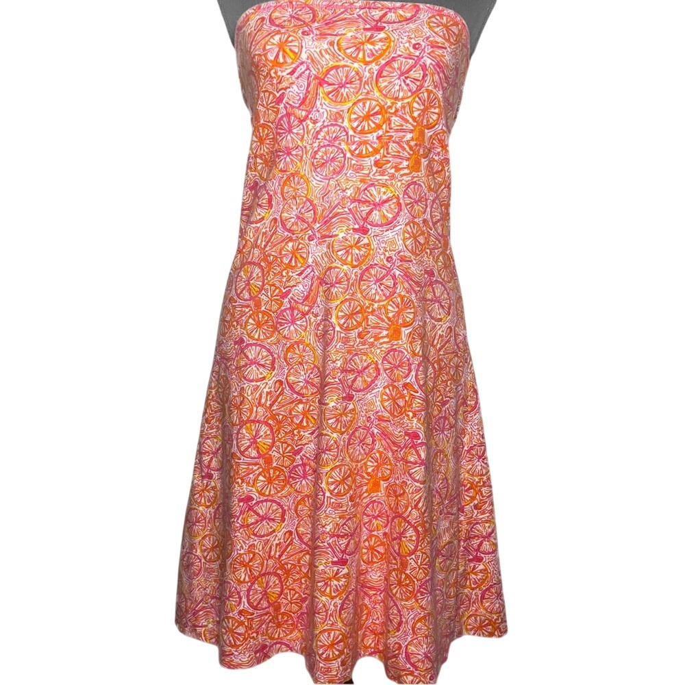 Lilly Pulitzer Petula Strapless Mini Dress or Skirt Ten Speed Bike Print Pink XS